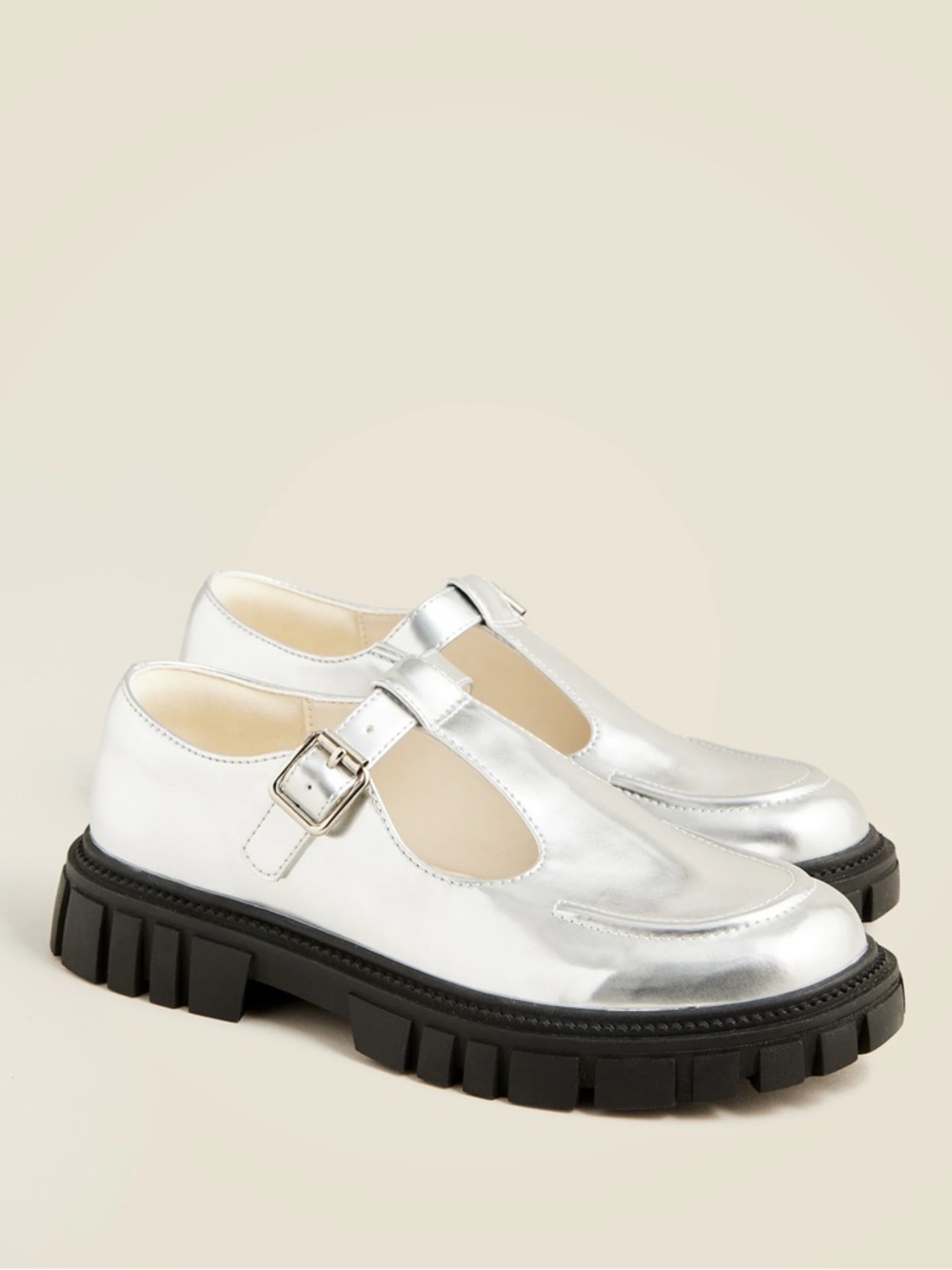 J.Crew Crewcuts Girls’ Silver Lug-Sole T-Strap Shoe—12
